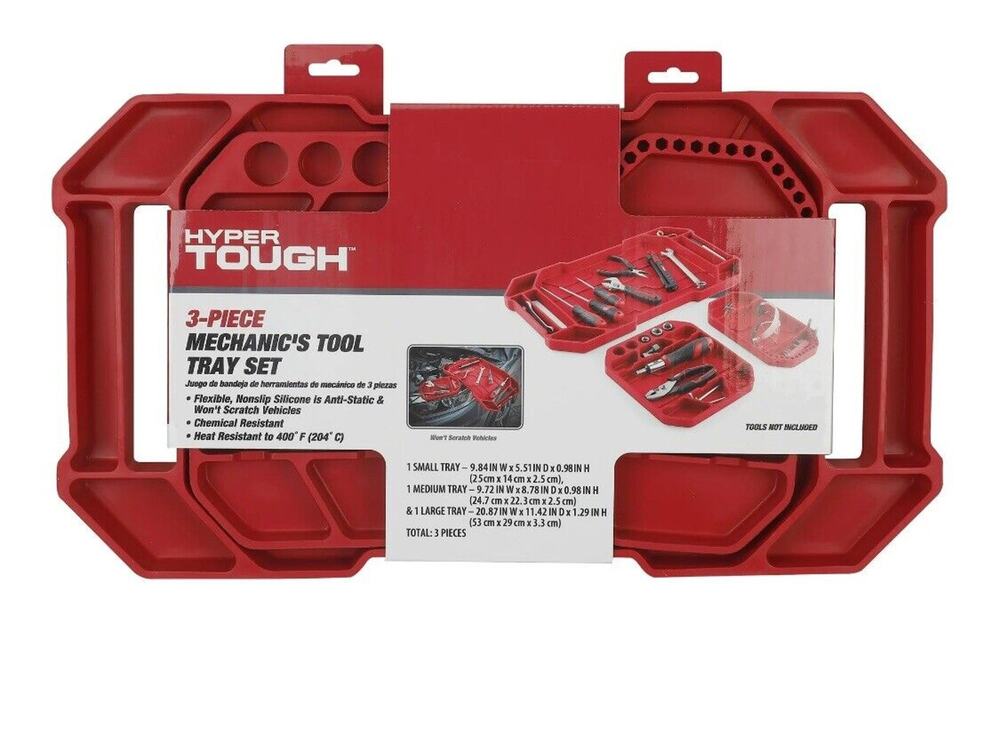 Hyper Tough 3 Piece Silicone Tool Organizer Tray Flexible Red Automotive Use New